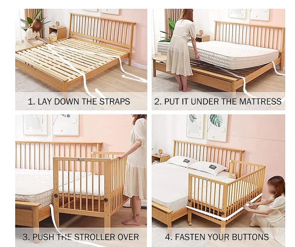 Kinderbett - Beistellbett - Babybett 120x60cm mit Matratze, Gurt und Rädern grau